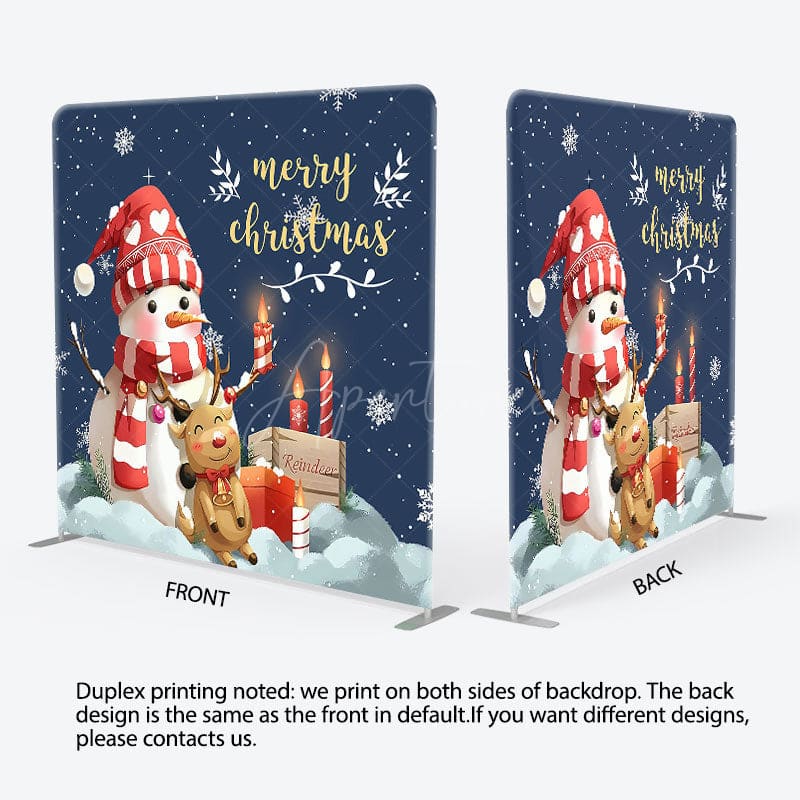 Aperturee - Aperturee Blue Snowman Elk Candle Xmas Pillow Case Backdrop