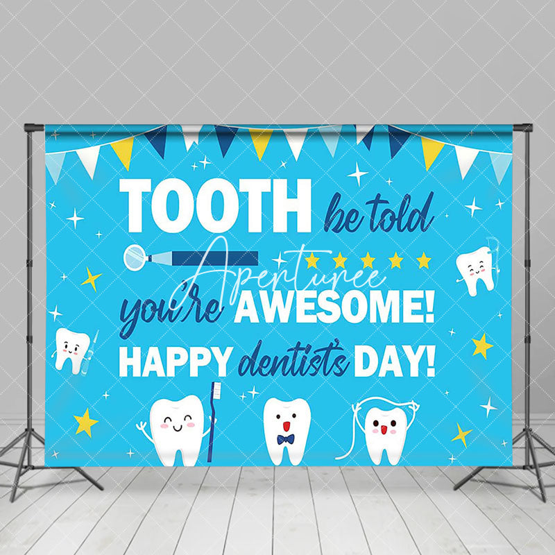 Aperturee - Aperturee Blue Stars White Tooth Happy Dentists Day Backdrop