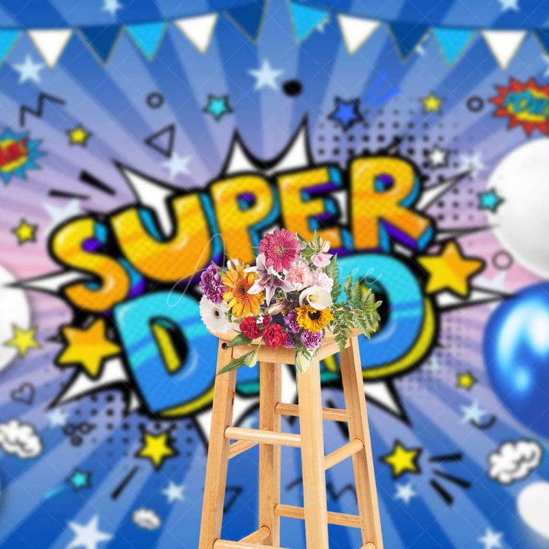 Aperturee - Aperturee Blue Stripe Balloons Super Dad Fathers Day Backdrop