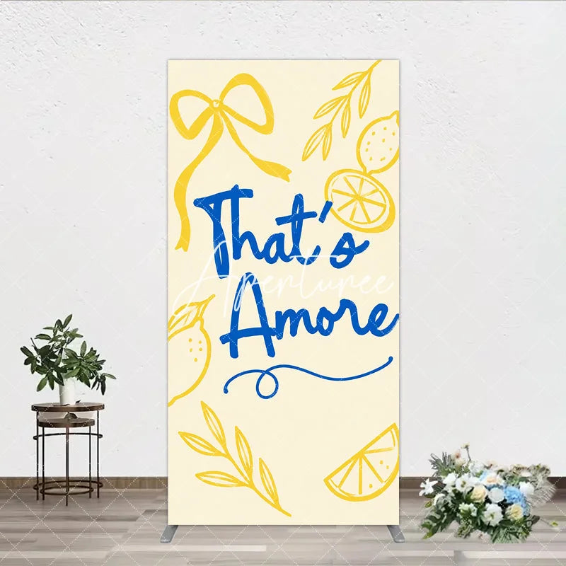 Aperturee - Aperturee Blue That’s Amore and Yellow Lemon Ribbon Rectangle Arch Backdrop Whimsical Italian Theme Party Decor