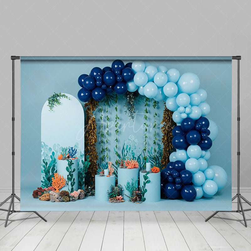 Aperturee - Aperturee Blue Under The Sea Arch Balloons Cake Smash Backdrop