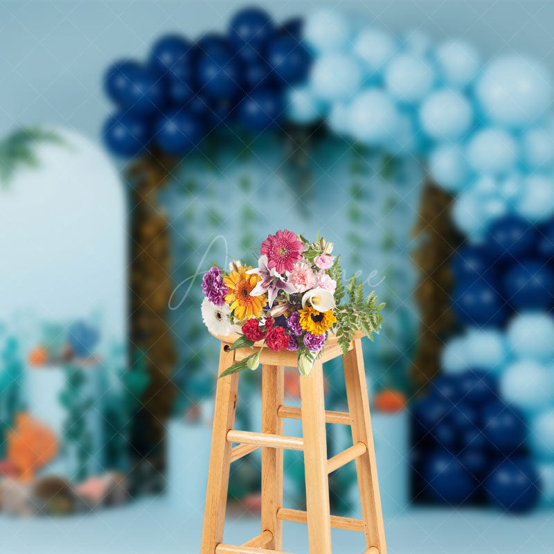 Aperturee - Aperturee Blue Under The Sea Arch Balloons Cake Smash Backdrop