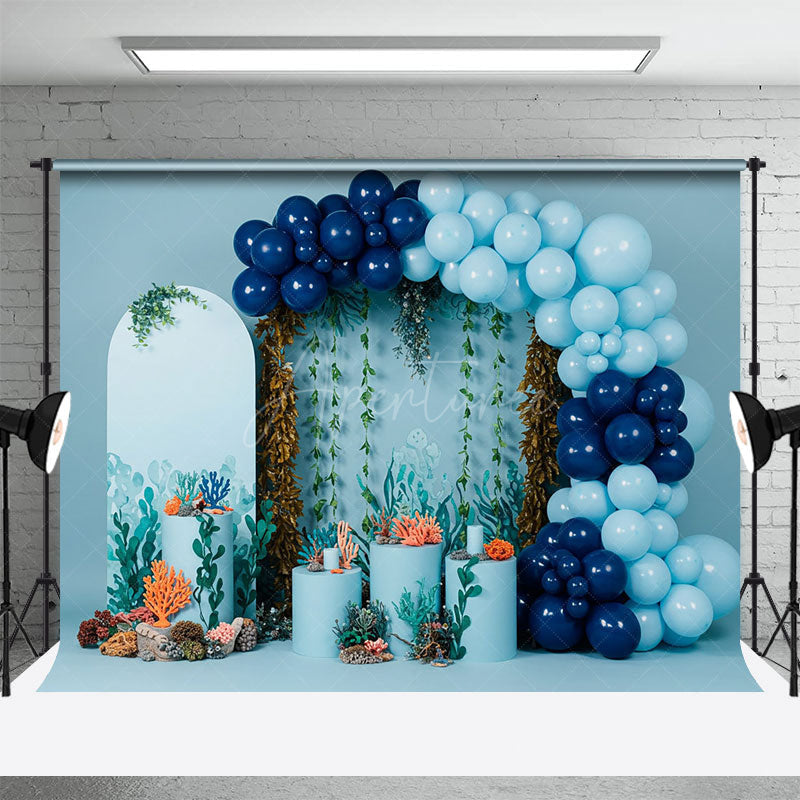 Aperturee - Aperturee Blue Under The Sea Arch Balloons Cake Smash Backdrop