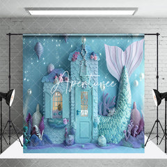 Aperturee - Aperturee Blue Undersea Mermaid Cake Smash Room Set Backdrop