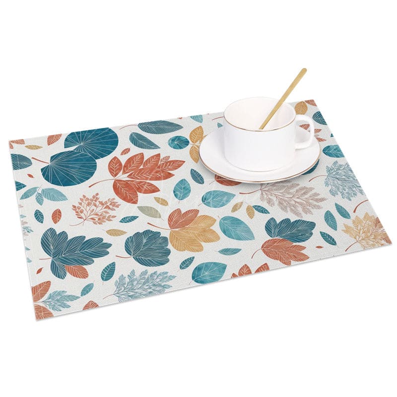 Aperturee - Aperturee Blue Vibe Elegant Leaves Fine Art Set of 4 Placemats