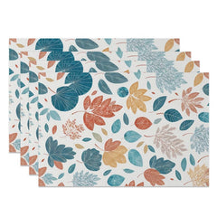 Aperturee - Aperturee Blue Vibe Elegant Leaves Fine Art Set of 4 Placemats