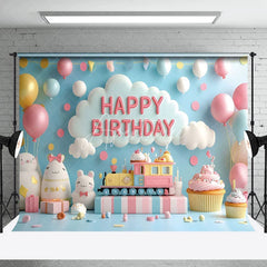 Aperturee - Aperturee Blue Wall Balloons Train Fairy Cake Smash Backdrop