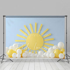 Aperturee - Aperturee Blue Wall Sun Balloons Cake Smash Photo Backdrop