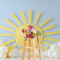 Aperturee - Aperturee Blue Wall Sun Balloons Cake Smash Photo Backdrop