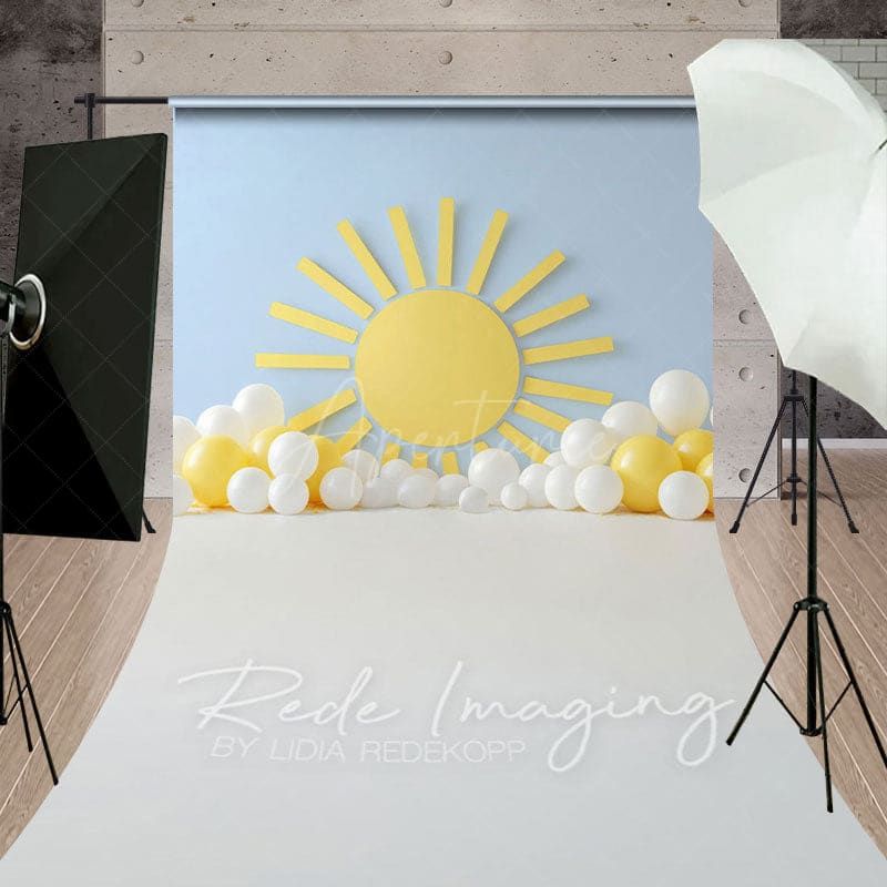 Aperturee - Aperturee Blue Wall Sun Balloons Cake Smash Sweep Backdrop