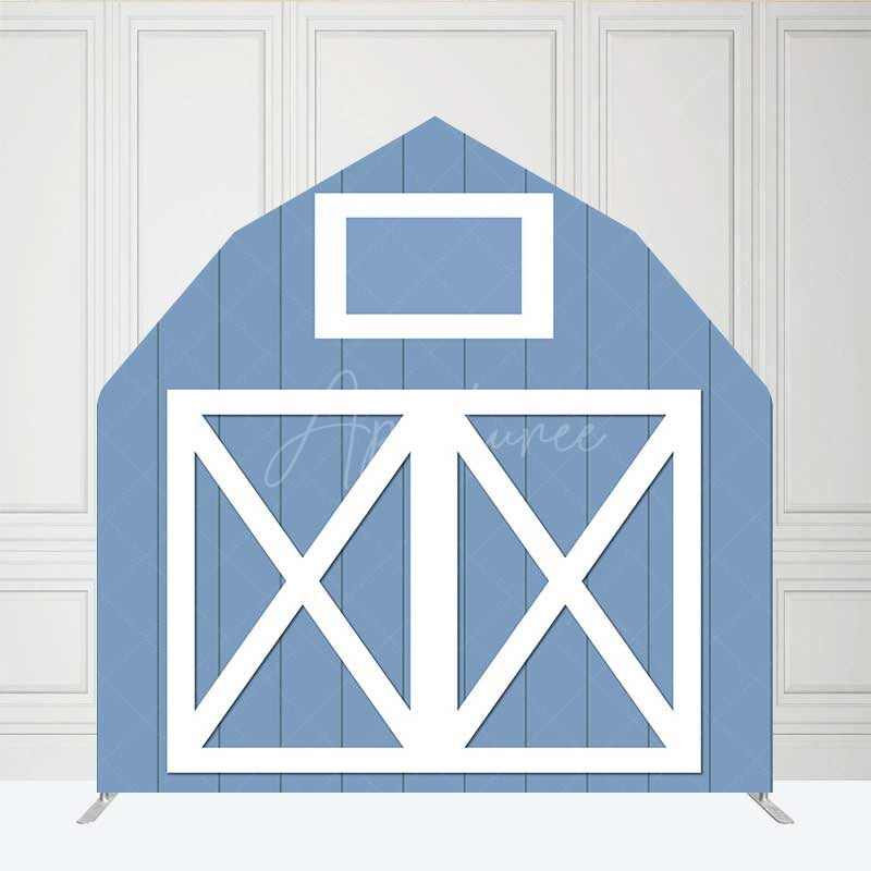 Aperturee Aperturee Blue White Farm Barn Door Arch Party Decor Backdrop