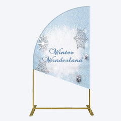Aperturee - Aperturee Blue White Glitter Winter Wonderland Half Moon Arch Backdrop