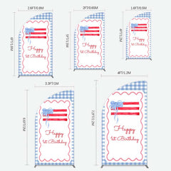 Aperturee Aperturee Blue White Plaid Bow Happy 1st Birthday Half Moon Arch Backdrop