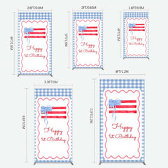 Aperturee Aperturee Blue White Plaid Bow Happy 1st Birthday Rectangle Backdrop