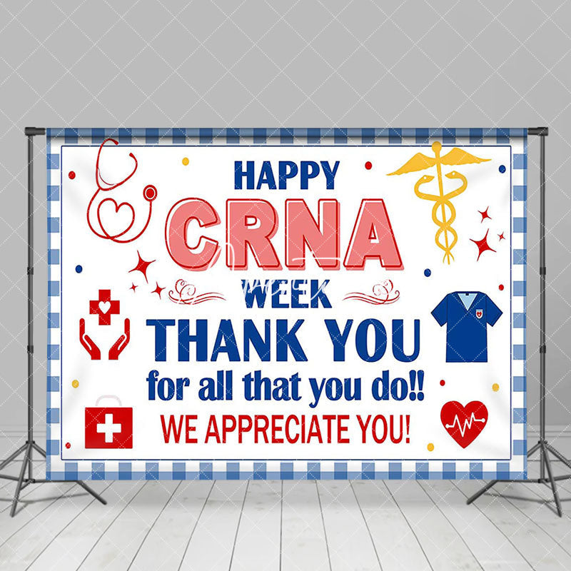 Aperturee - Aperturee Blue White Plaid Happy Crna Week Thank You Backdrop
