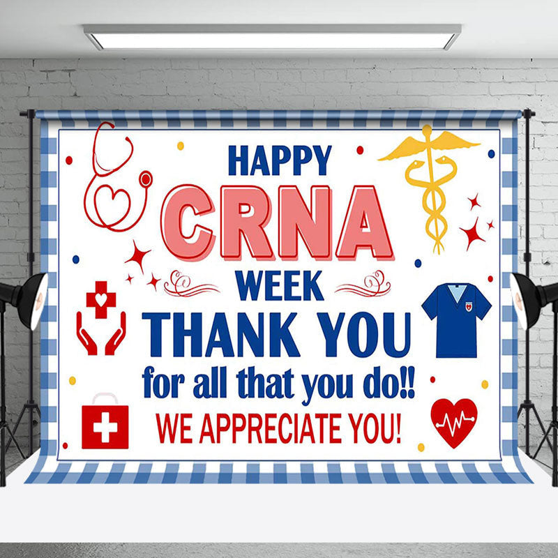 Aperturee - Aperturee Blue White Plaid Happy Crna Week Thank You Backdrop