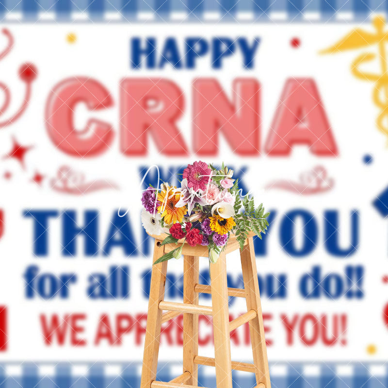 Aperturee - Aperturee Blue White Plaid Happy Crna Week Thank You Backdrop