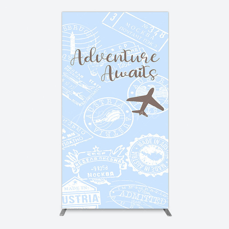 Aperturee - Aperturee Blue White Postmark Adventure Awaits Rectangle Backdrop