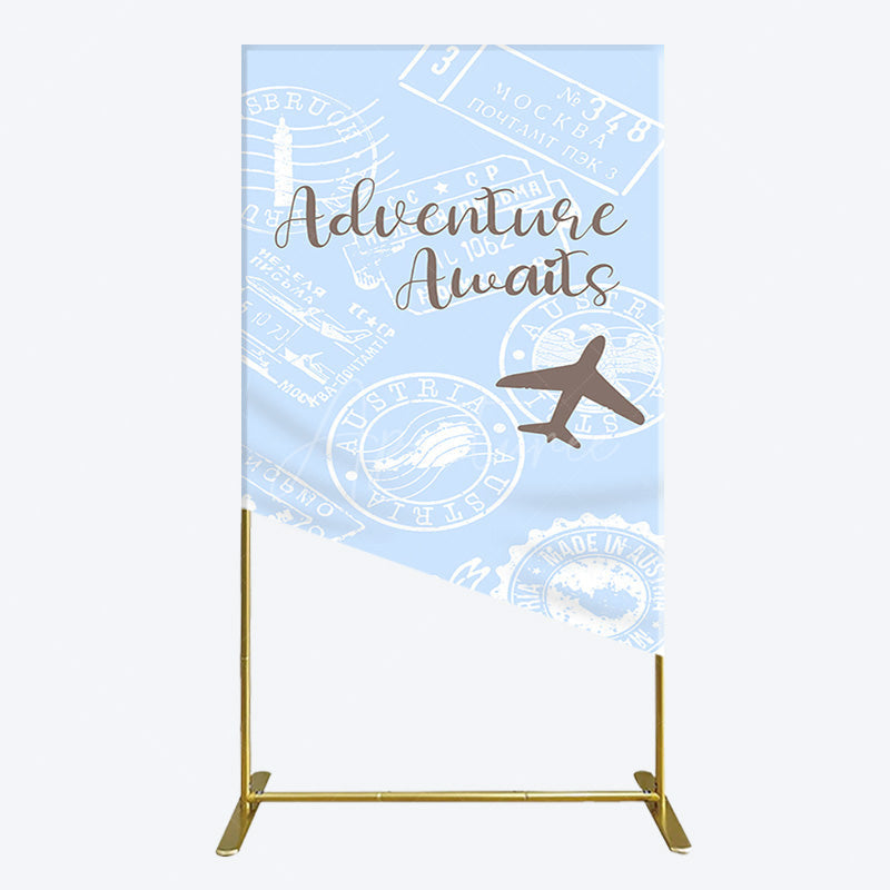 Aperturee - Aperturee Blue White Postmark Adventure Awaits Rectangle Backdrop