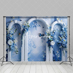 Aperturee - Aperturee Blue White Retro Wall Floral Fine Art Photo Backdrop