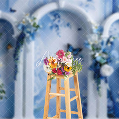 Aperturee - Aperturee Blue White Retro Wall Floral Fine Art Photo Backdrop