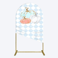 Aperturee - Aperturee Blue White Rhombus Pumpkins Birthday Arch Backdrop