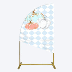 Aperturee - Aperturee Blue White Rhombus Pumpkins Birthday Half Moon Arch Backdrop