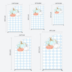 Aperturee - Aperturee Blue White Rhombus Pumpkins Birthday Half Moon Arch Backdrop