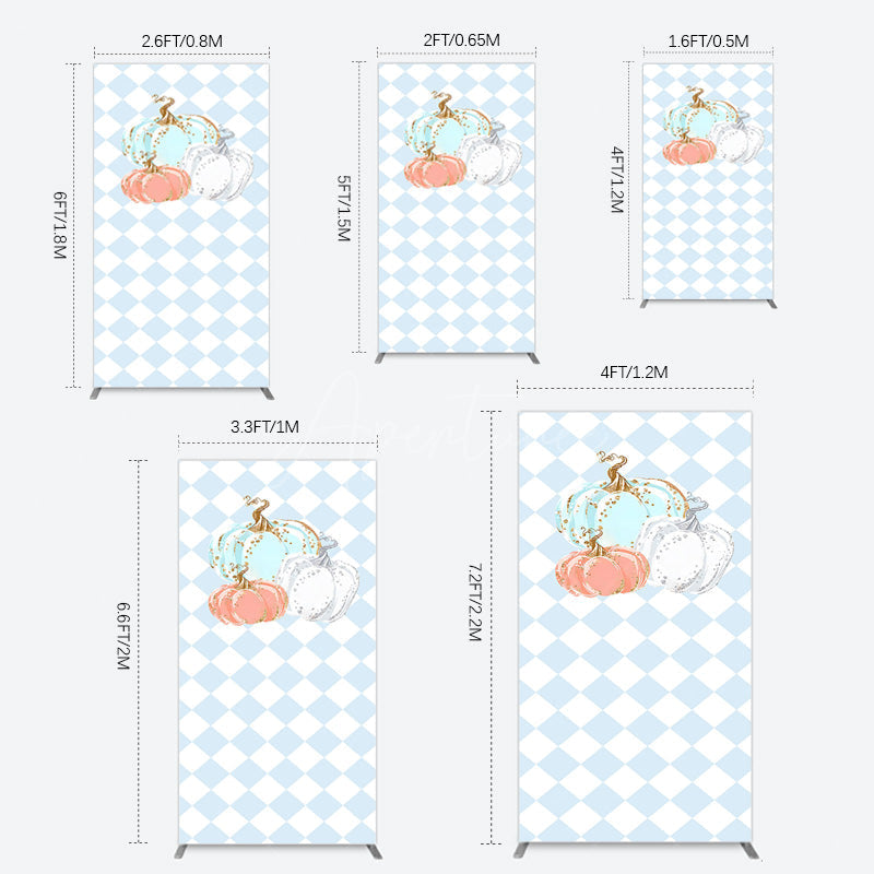 Aperturee - Aperturee Blue White Rhombus Pumpkins Birthday Rectangle Backdrop