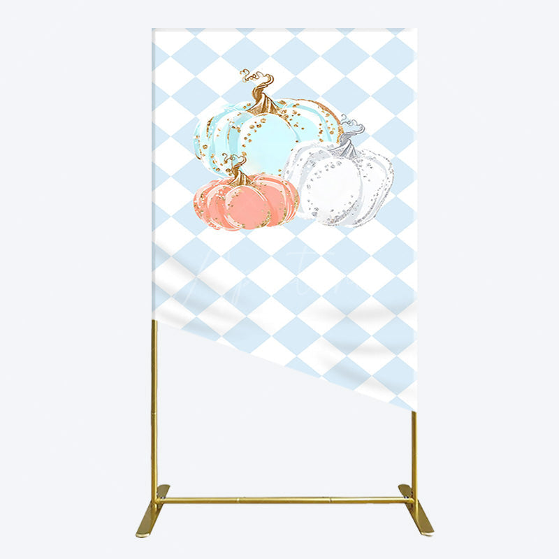 Aperturee - Aperturee Blue White Rhombus Pumpkins Birthday Rectangle Backdrop
