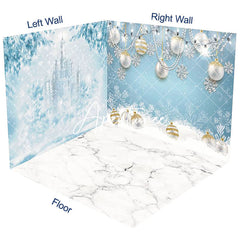 Aperturee - Aperturee Blue White Snowflake Marble Floor Room Set Backdrop