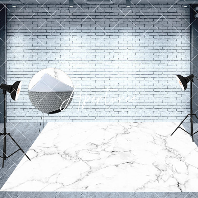 Aperturee - Aperturee Blue White Snowflake Marble Floor Room Set Backdrop