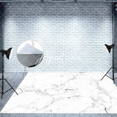 Aperturee - Aperturee Blue White Snowflake Marble Floor Room Set Backdrop