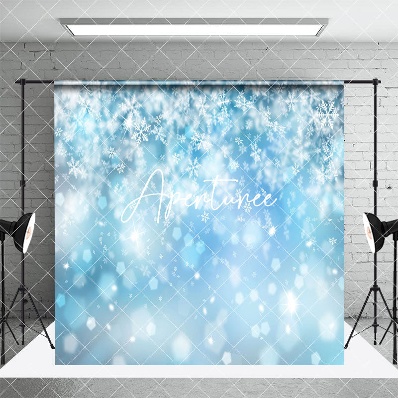 Aperturee - Aperturee Blue White Snowy Bells Christmas Room Set Backdrop