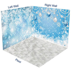 Aperturee - Aperturee Blue White Snowy Bells Christmas Room Set Backdrop