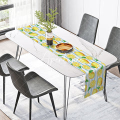 Aperturee - Aperturee Blue White Stripe Fresh Lemon Summer Table Runner