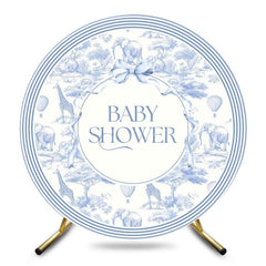 Aperturee - Aperturee Blue Wild Animlas Bow Round Baby Shower Backdrop