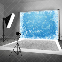 Aperturee - Aperturee Blue Winter Wonderland Snowflakes Photography Backdrop Icy Frost Christmas Holiday Party Celebration Decor