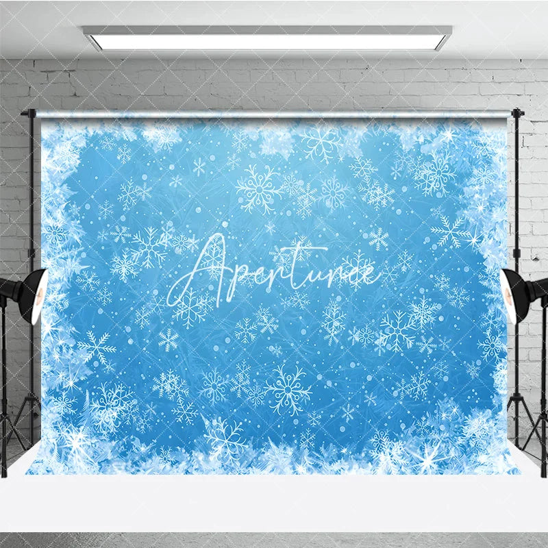 Aperturee - Aperturee Blue Winter Wonderland Snowflakes Photography Backdrop Icy Frost Christmas Holiday Party Celebration Decor
