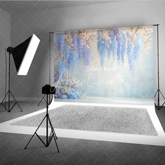 Aperturee - Aperturee Blue Wisteria Fine Art Backdrop Hanging Purple Floral Photography Background Dreamy Pastel Blossoms Photo Studio Prop