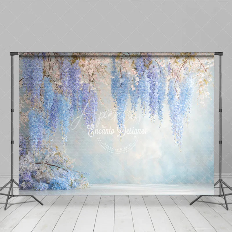 Aperturee - Aperturee Blue Wisteria Fine Art Backdrop Hanging Purple Floral Photography Background Dreamy Pastel Blossoms Photo Studio Prop