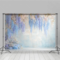 Aperturee - Aperturee Blue Wisteria Fine Art Backdrop Hanging Purple Floral Photography Background Dreamy Pastel Blossoms Photo Studio Prop