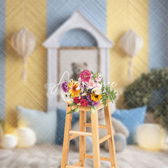 Aperturee - Aperturee Blue Yellow Modern Room Bear Cake Smash Backdrop