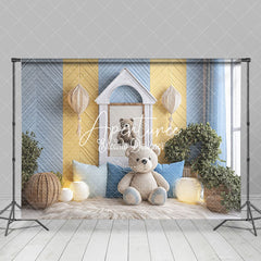 Aperturee - Aperturee Blue Yellow Modern Room Bear Cake Smash Backdrop
