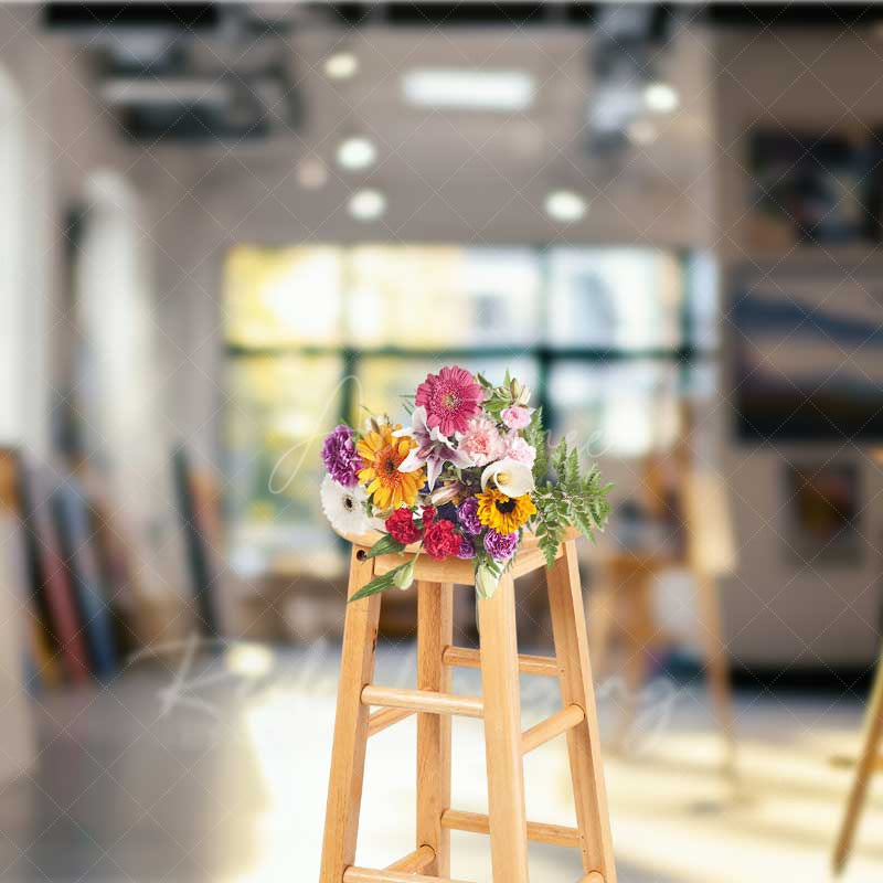 Aperturee Aperturee Blurry Art Studio Photography Backdrop with Bokeh Lights Artist Loft with Easels Professional Portrait Background