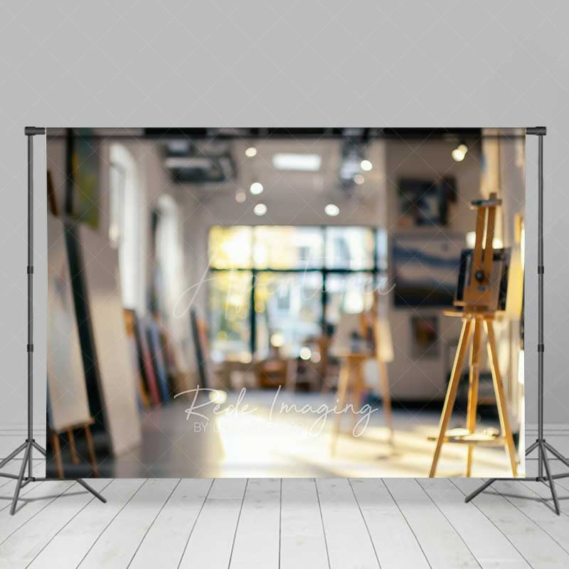 Aperturee Aperturee Blurry Art Studio Photography Backdrop with Bokeh Lights Artist Loft with Easels Professional Portrait Background