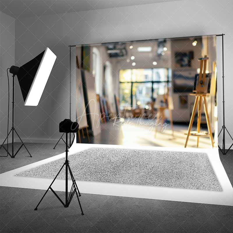 Aperturee Aperturee Blurry Art Studio Photography Backdrop with Bokeh Lights Artist Loft with Easels Professional Portrait Background