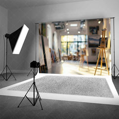 Aperturee Aperturee Blurry Art Studio Photography Backdrop with Bokeh Lights Artist Loft with Easels Professional Portrait Background