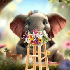 Aperturee - Aperturee Blurry Cute Elephant Grass Floral Spring Backdrop