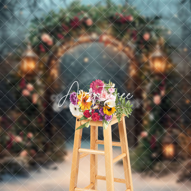Aperturee - Aperturee Blurry Dark Night Floral Lighted Christmas Backdrop